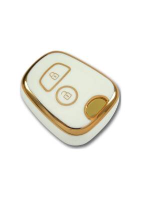 Peugeot-Citroen Key Cover, White-Gold, 2 Button, Compatible with 106, 206, 307, C1, C3, Partner, Berlingo - Peugeot