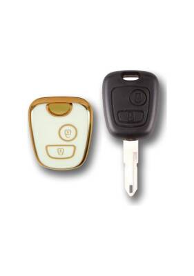 Peugeot-Citroen Key Cover, White-Gold, 2 Button, Compatible with 106, 206, 307, C1, C3, Partner, Berlingo - 3