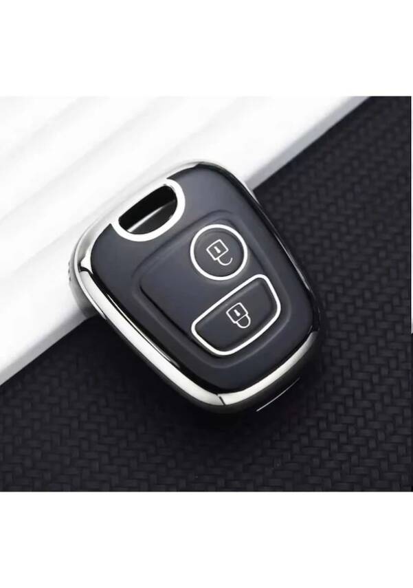 Peugeot-Citroen Nano Key Cover, Black-Silver, Compatible with 106, 107, 206, 207, 306, 307, 406, 407, C1, C4 - 1