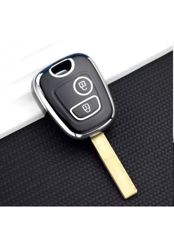 Peugeot-Citroen Nano Key Cover, Black-Silver, Compatible with 106, 107, 206, 207, 306, 307, 406, 407, C1, C4 - 2