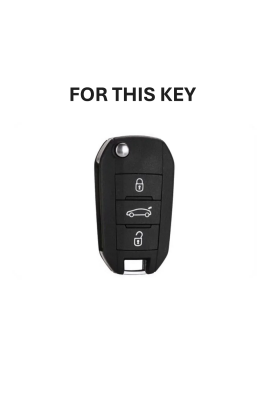 Peugeot Key Cover, Black, 3 Buttons, Flip Design, Compatible with 301, 307, 308, 208, 508, 2008, 3008, Partner Van Models - 2
