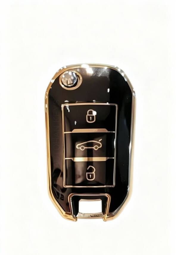 Peugeot Key Cover, Black, 3 Buttons, Flip Design, Compatible with 301, 307, 308, 208, 508, 2008, 3008, Partner Van Models - 1