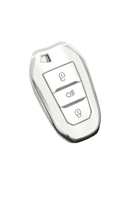 Peugeot Key Cover, White-Silver Color, Headlight Button Model, Compatible with 208, 308, 508, 2008, 3008, 5008, Rifter Luxury Nano Coating - Peugeot