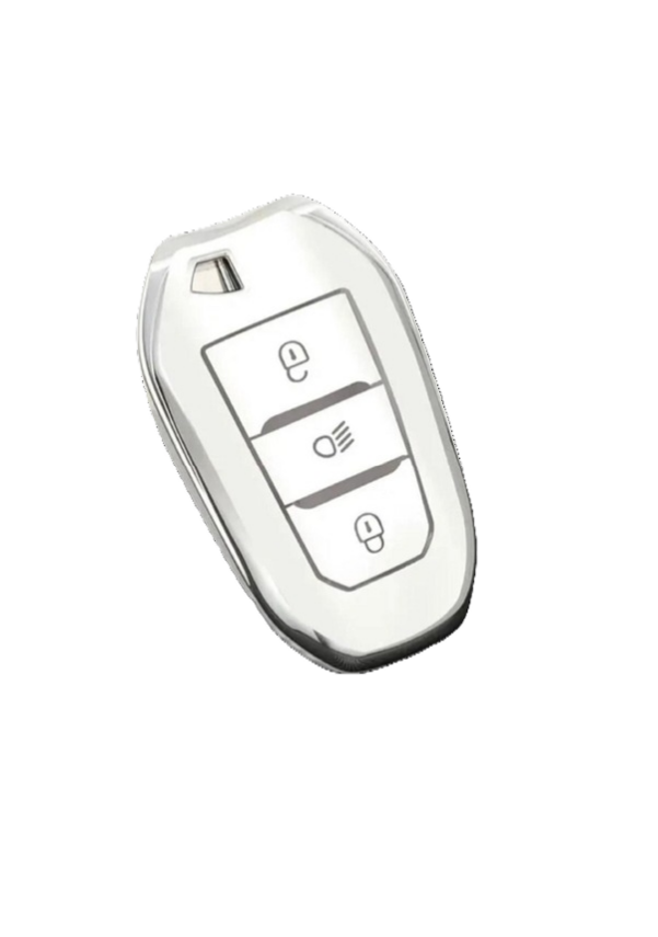 Peugeot Key Cover, White-Silver Color, Headlight Button Model, Compatible with 208, 308, 508, 2008, 3008, 5008, Rifter Luxury Nano Coating - 1