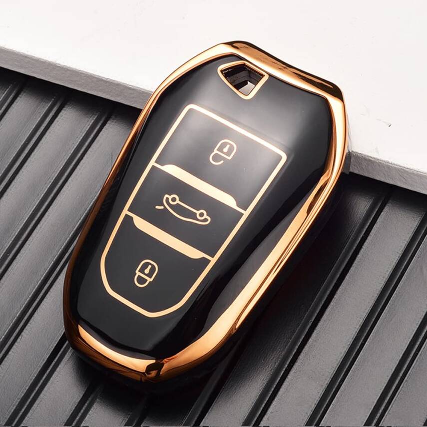 Peugeot Luxury Key Cover, Black-Gold, Non-Folding Design, Compatible with 208, 308, 508, 2008, 3008, 5008, Rifter - 1