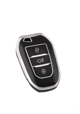 Peugeot Luxury Nano Key Cover, Black-Silver Color, Headlight Button Model, Compatible with 208, 308, 508, 2008, 3008, 5008, Rifter - Peugeot