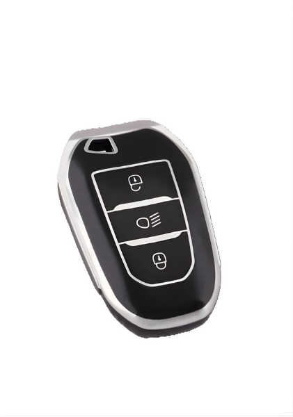 Peugeot Luxury Nano Key Cover, Black-Silver Color, Headlight Button Model, Compatible with 208, 308, 508, 2008, 3008, 5008, Rifter - 1