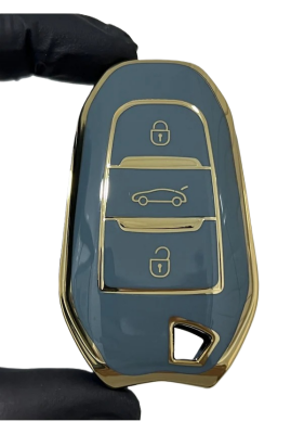 Peugeot Luxury Nano Key Cover, Gray-Gold Color, Keyless Design, Compatible with 208, 308, 508, 2008, 3008, 5008, Rifter - Peugeot