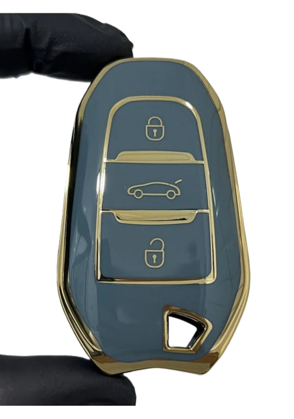 Peugeot Luxury Nano Key Cover, Gray-Gold Color, Keyless Design, Compatible with 208, 308, 508, 2008, 3008, 5008, Rifter - 1