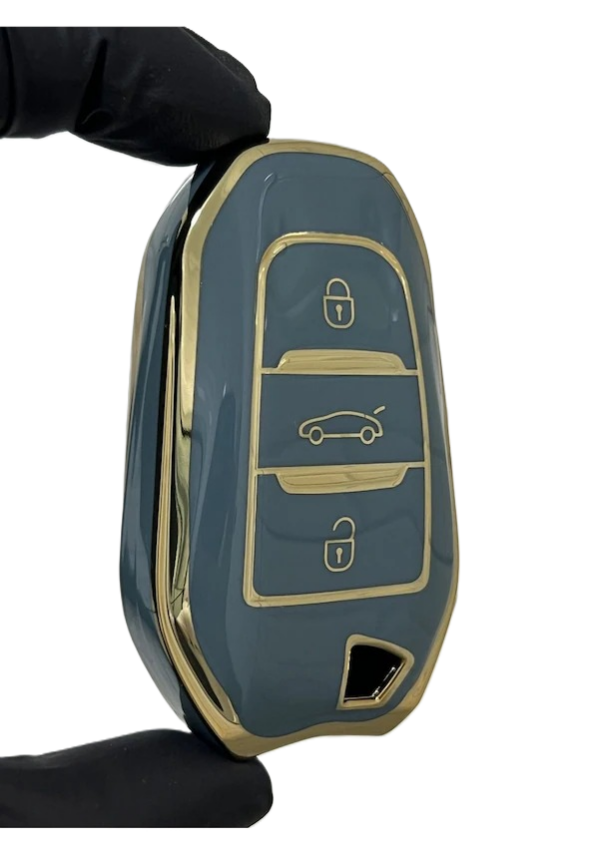 Peugeot Luxury Nano Key Cover, Gray-Gold Color, Keyless Design, Compatible with 208, 308, 508, 2008, 3008, 5008, Rifter - 2