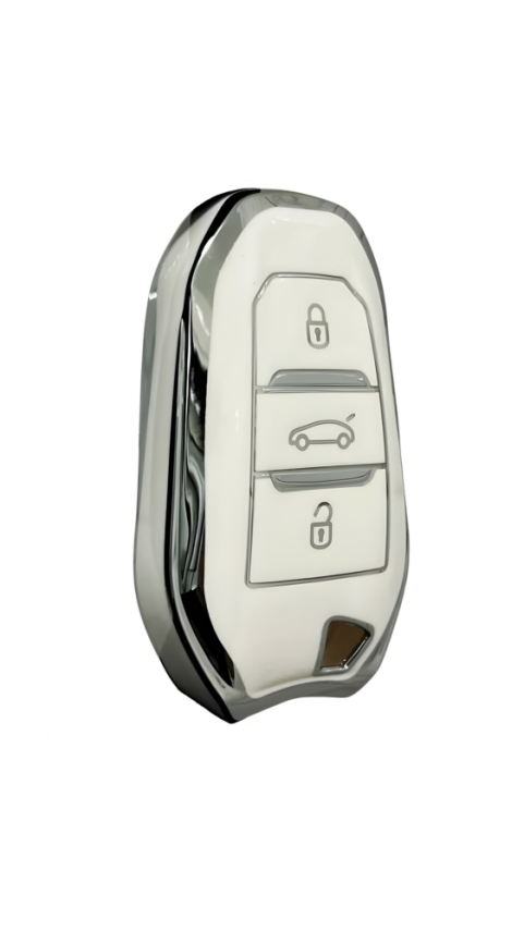 Peugeot Luxury White-Silver Nano Key Cover Compatible with 208, 308, 508, 2008, 3008, 5008, and Rifter — Premium Car Key Protector - 1