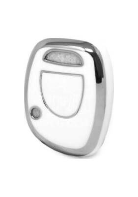 Ren 1 Button Nano Key Remote Case, White-Silver Color, Compatible with Clio and Kangoo - Ren