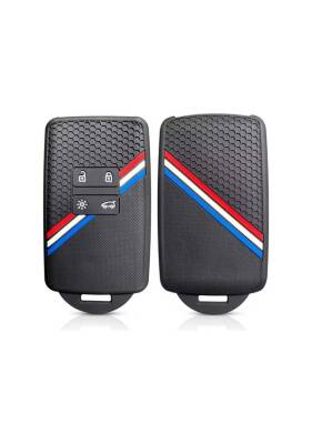 Ren Honeycomb Pattern Key Cover, Black with Red-Blue-White Stripe, Compatible with Austral, Megane 4, Talisman, Clio 5, Premium Silicone Protection - Ren