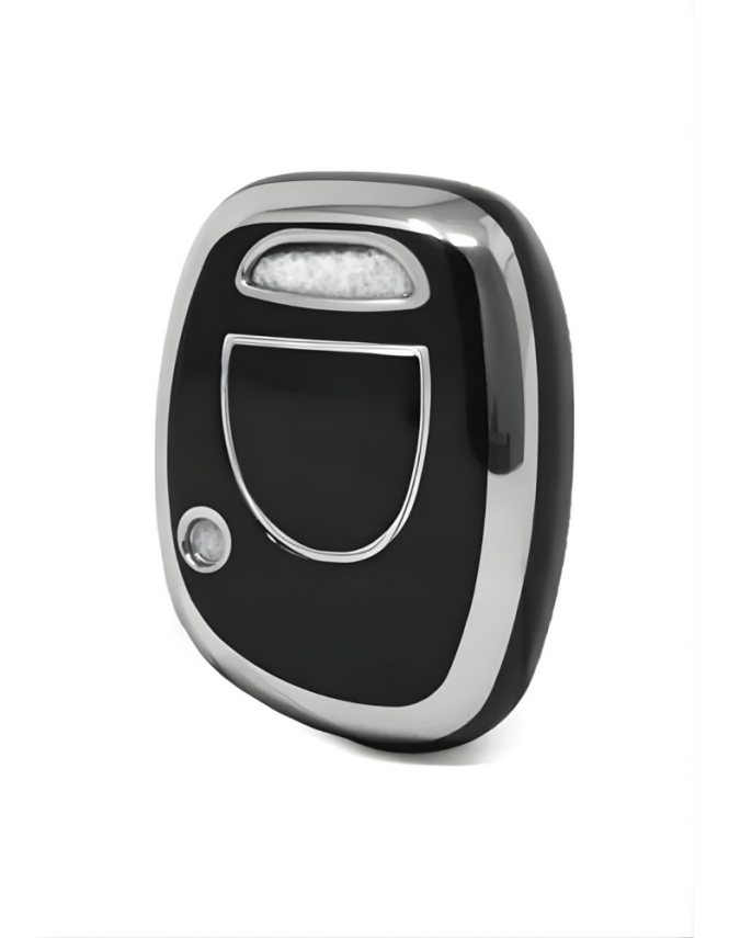 Ren Luxury Black Silver Nano Key Cover, 1-Button Design, Compatible with Clio 1, Clio 2, Kangoo — Premium Car Remote Case Protector - 1