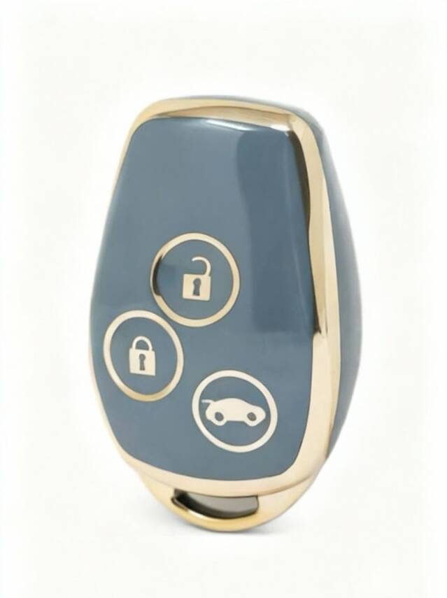 Ren Luxury Gray Gold Nano Protective 3 Button Key Case Compatible with Clio 3 and Dac Duster Models - 1
