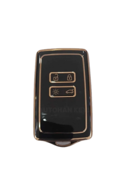 Ren Luxury Key Cover 4 Button Protective Nano Case, Black-Gold, Compatible with Clio E-Tech, Austral, Megane E-Tech - Ren