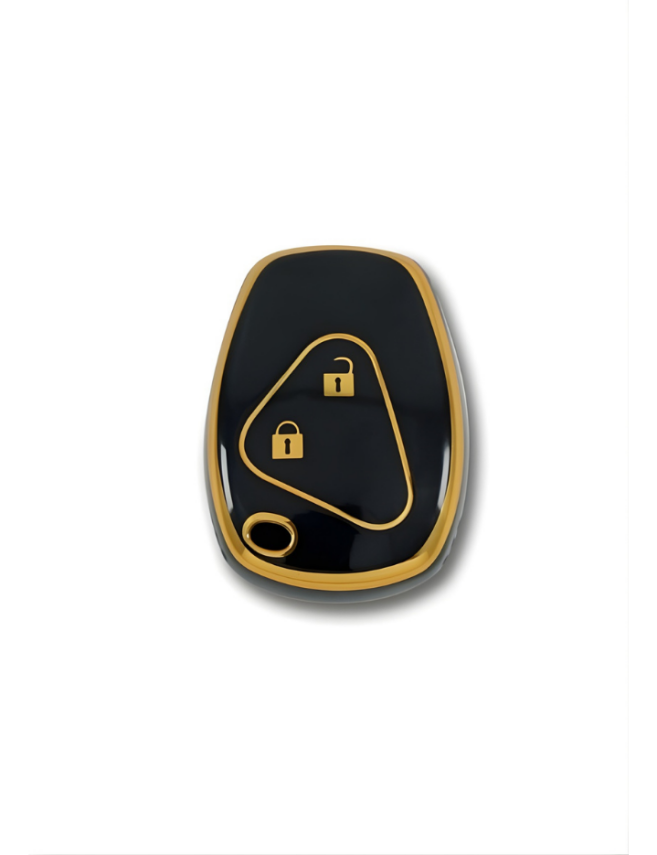 Ren Luxury Nano Key Cover, Black Gold Color, 2-Button Design, Compatible with Clio 3 and Dac Duster Models - 1