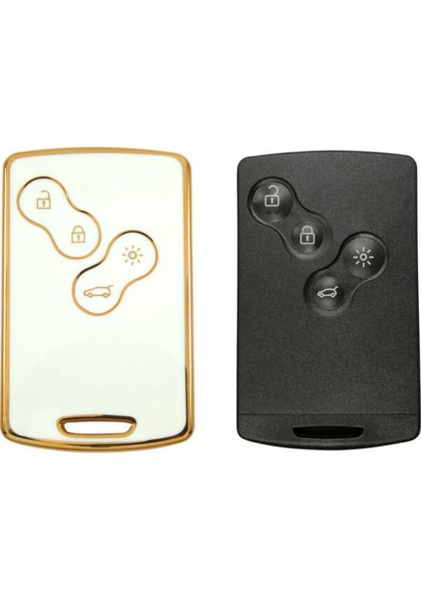 Ren Luxury Smart Key Cover, White-Gold Nano Protective Case, Compatible with Clio 4, Megane 3, Fluence, Keyless Entry Models - 2