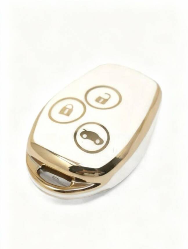 Ren Luxury White Gold Nano 3 Button Key Protective Case Compatible with Clio 3 and Dac Duster Models - 2