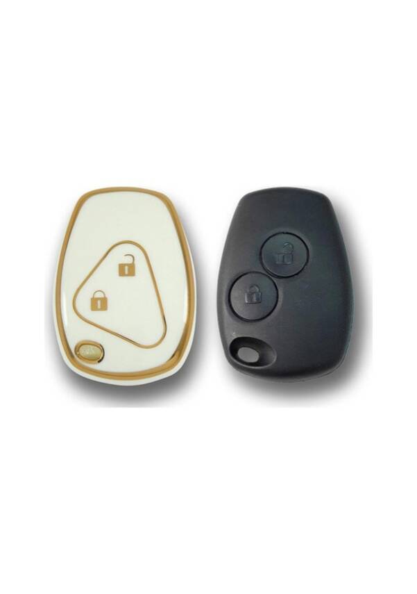 Ren Luxury White Gold Nano Protective 2 Button Key Case Compatible with Clio 3 and Dac Duster Models - 4