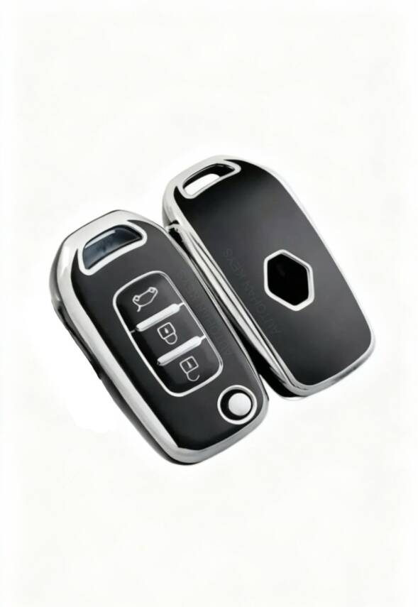 Ren Nano Key Cover, 3 Buttons, Black Silver, Compatible with Megane 4 Joy, Clio 5, Captur, Taliant, Express Models - 1