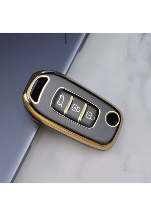 Ren TPU Key Cover, Black-Gold, Premium Protective Case – Compatible with Megane 4, Clio 5, Koleos Models - 2