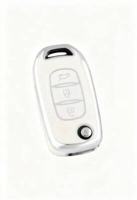 Ren Key Cover 3 Buttons Nano Protection White Silver Compatible with Megane 4, Clio 5, Captur, Taliant, and Express - Ren