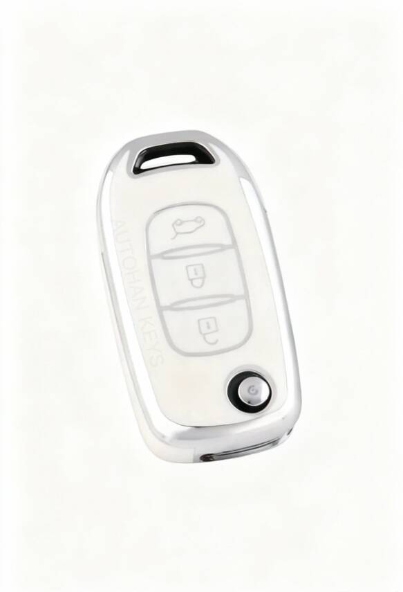 Ren Key Cover 3 Buttons Nano Protection White Silver Compatible with Megane 4, Clio 5, Captur, Taliant, and Express - 1