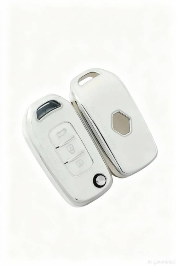 Ren Key Cover 3 Buttons Nano Protection White Silver Compatible with Megane 4, Clio 5, Captur, Taliant, and Express - 2
