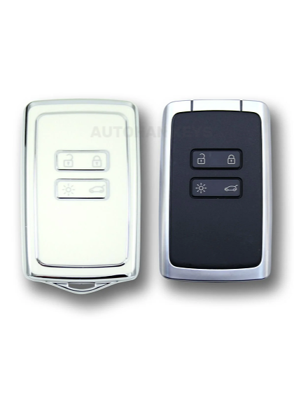Ren Key Cover 4 Buttons Nano Protection White Silver Compatible with Clio E-Tech, Austral, Megane 4, Talisman, and Clio 5 - 4