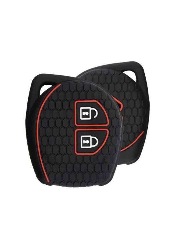 Suzuki Key Cover, Black Silicone, Honeycomb Pattern with Red Stripe, 2 Button, Compatible with Alto, Swift, Baleno, SX4, Grand Vitara, Jimny - 2