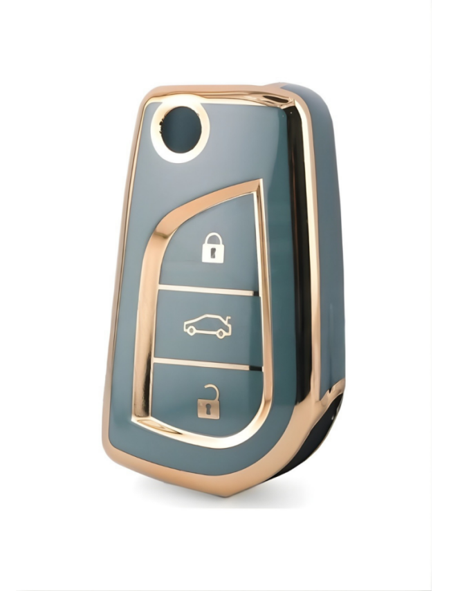 Toyota Luxury Gray-Gold Nano Key Cover, Compatible with Corolla, Auris, Yaris, Verso, Avensis, Aygo, Hilux — Premium Car Key Protector - 1