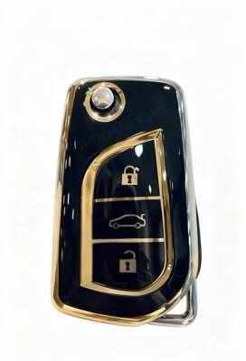 Toyota Luxury Key Cover Black Gold Compatible with Corolla, Auris, Yaris, Verso, Avensis, Aygo, and Hilux - Toyota