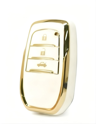 Toyota Luxury White-Gold Nano Key Cover, Compatible with Corolla Flama X Pack — Premium 3-Button Car Key Protector - Toyota