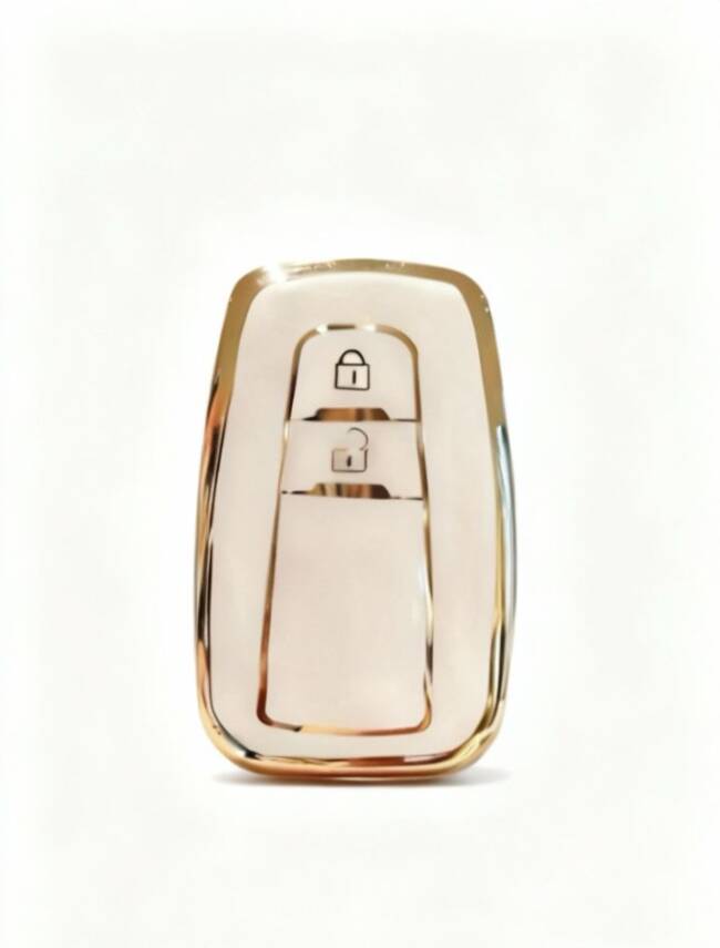 Toyota White Gold Premium 2 Button Key Protective Case Compatible with Corolla, Prius, Camry, C-HR, RAV4 and Land Cruiser Models - 1