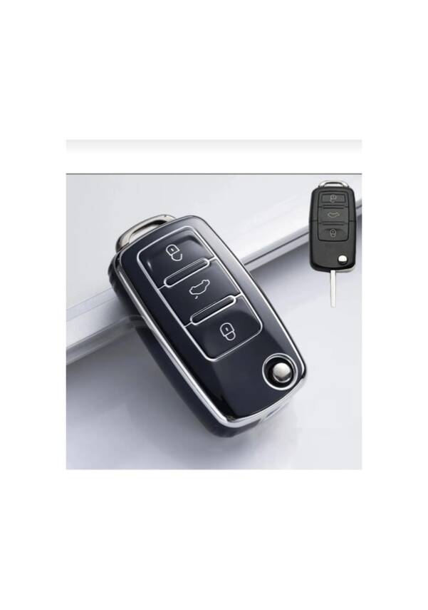 Volkswagen Black-Silver Nano Key Cover, Compatible with Tiguan, Jetta, Golf, Scirocco, Polo, Caddy, Transporter - 2