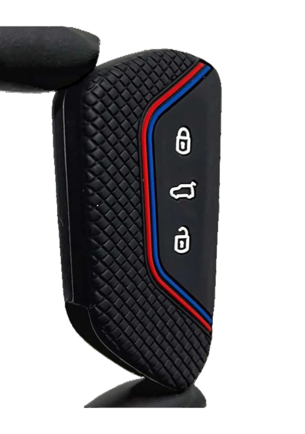 Volkswagen Golf 8 Black Honeycomb Silicone Key Cover with Red Blue Stripe - 1