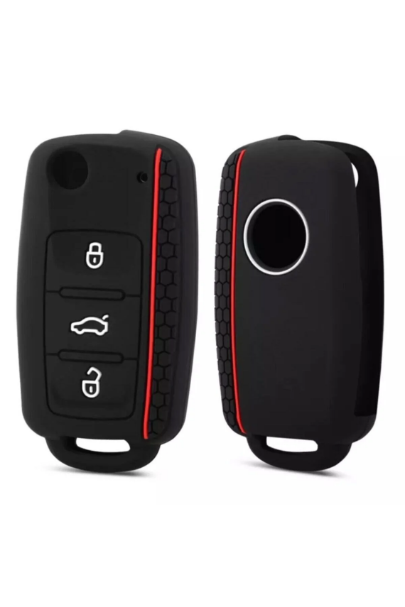 Volkswagen Key Cover 3 Buttons Black Compatible with Polo, Golf, Jetta, Passat, Scirocco, Caddy, Amarok, and Tiguan - 1