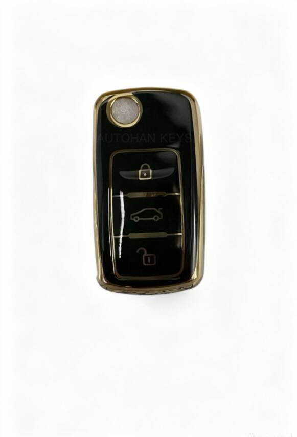 Volkswagen Key Cover Luxury Nano Protection Black Gold Compatible with Tiguan, Jetta, Golf 5, Golf 6, Scirocco, Polo, Caddy, and Transporter - 1