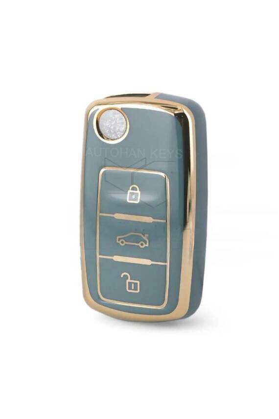 Volkswagen Key Cover Luxury Nano Protection Gray Gold Compatible with Tiguan, Jetta, Golf 5, Golf 6, Scirocco, Polo, Caddy, and Transporter - 1