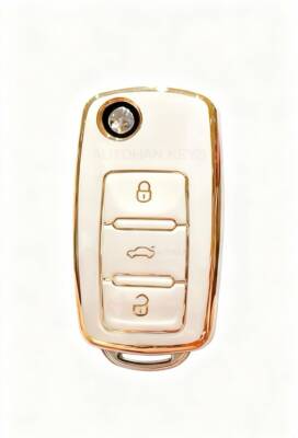 Volkswagen Key Cover Nano Protection White Gold Compatible with Tiguan, Jetta, Golf 5, Golf 6, Scirocco, Polo, Caddy, and Transporter - Volkswagen