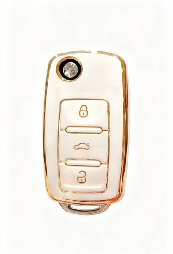 Volkswagen Key Cover Nano Protection White Gold Compatible with Tiguan, Jetta, Golf 5, Golf 6, Scirocco, Polo, Caddy, and Transporter - 1