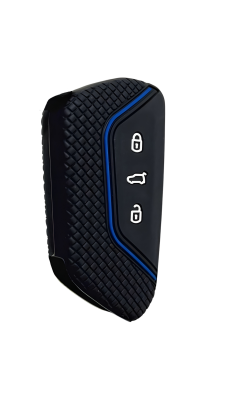 Volkswagen Luxury Black-Blue Honeycomb Key Cover Compatible with Golf 8 (2021+), Caddy (2021+), Tiguan (2024), Cupra Formentor & Leon — Premium Silicone 3-Button Case - Volkswagen