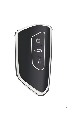 Volkswagen Luxury Black-Silver Nano Key Cover Compatible with Golf 8 (2021+), Caddy (2021+), Tiguan (2024), Leon & Cupra Formentor — Premium 3-Button Protective Case - Volkswagen