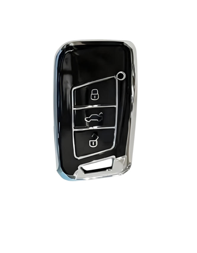 Volkswagen Luxury Black-Silver Nano Smart Key Cover, Premium Car Key Protector, Compatible with Passat B8 - 1