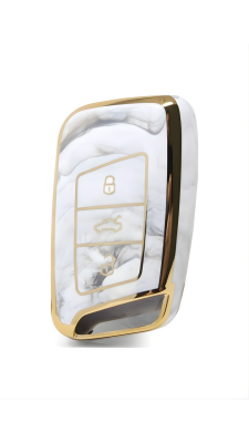 Volkswagen Luxury Marble Pattern Nano Key Cover Compatible with Passat B8 & Superb — Premium 3-Button Protective Case, Elegant Design - Volkswagen