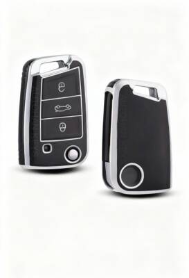 Volkswagen Luxury Nano Key Cover Black Silver Compatible with Golf 7, Golf 7.5, Tiguan, Polo, T-Roc, and T-Cross - Volkswagen