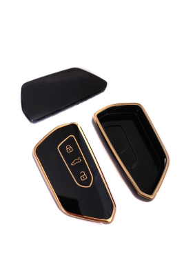 Volkswagen Luxury Smart Key Cover, Black-Gold, Nano Coated, Premium Quality, Compatible with Golf 8 - Volkswagen