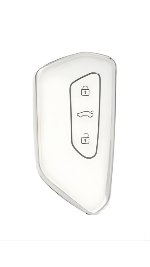 Volkswagen Luxury White-Silver Nano Key Cover Compatible with Golf 8 (2021+), Caddy (2021+), Tiguan (2024), Leon & Cupra Formentor — Premium 3-Button Protective Case - 1