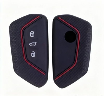Volkswagen Premium Silicone Key Cover Black Red Compatible with Golf 8 - Volkswagen